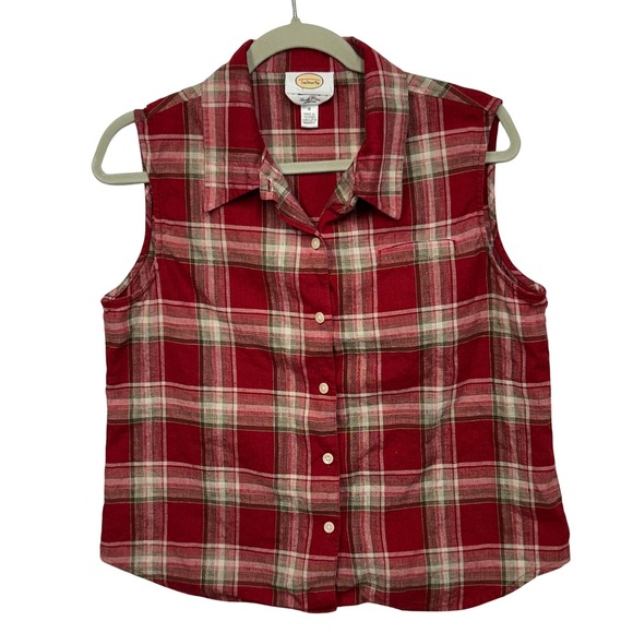 Talbots Tops - Talbots Womens Red Plaid Irish Linen Blend  ‎ Country Cowgirl Beach Shirt M